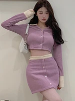 2022 spring new korean casual two piece set women short shirt blouse crop top mini skirt suits sweet girl fashion 2 piece sets