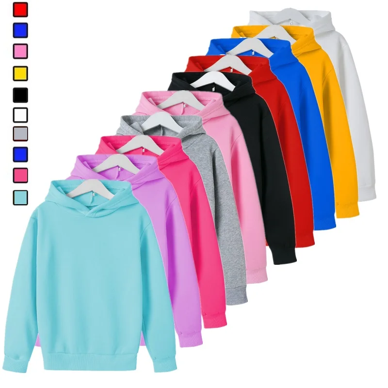 

2022 Sweater Boys Girls Fashion Solid Color Red Black Gray Pink Autumn Winter Fleece Hip Hop Sweater Children's Brand Casual Top