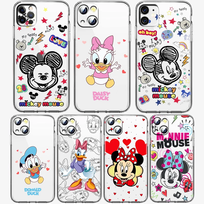 

Disney Mickey Donald Duck Phone Case for Apple iPhone 14 13 12 11 Pro Max X XR XS 8 7 6 Transparent Silicone Shell Cover Fundas