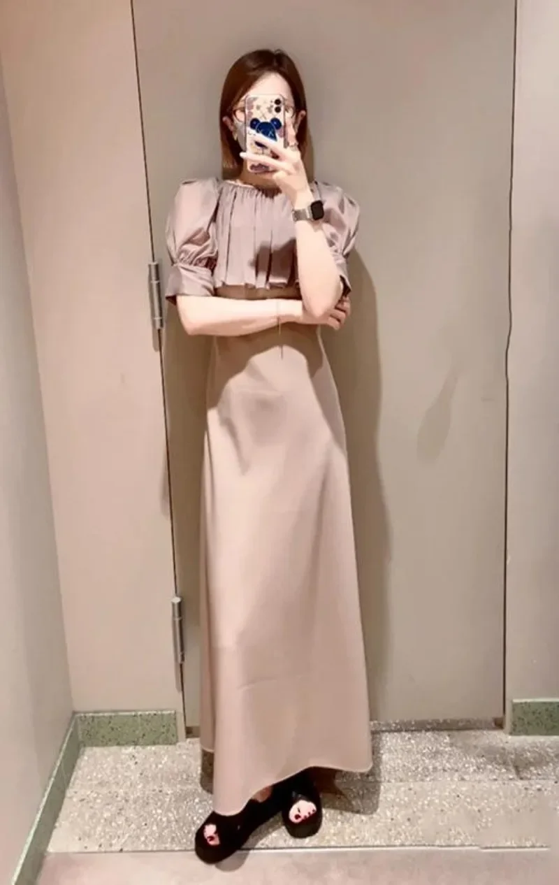 Прямое платье Kuzuwata с V-образным вырезом и бантом на воротнике пышными рукавами