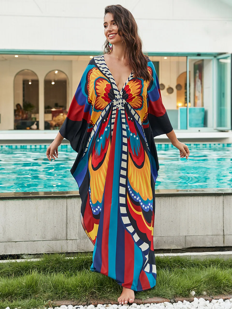 2023 плетеный кафтан на груди купальник с богемным принтом накидки Макси-Платье