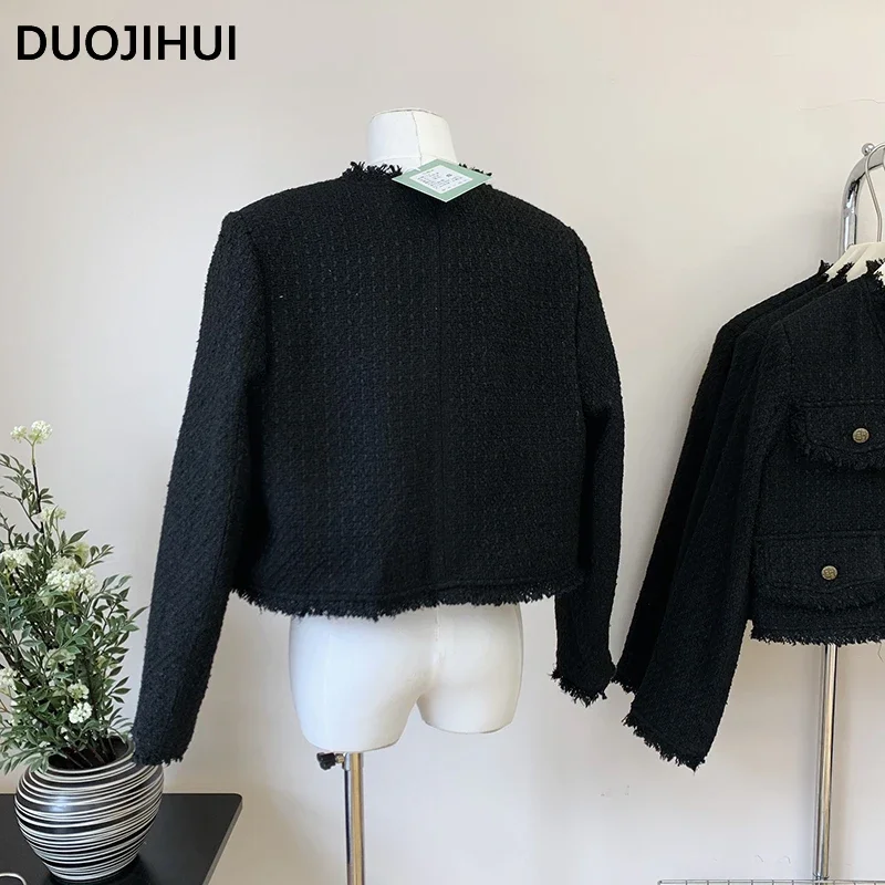 DUOJIHUI Классические черные осенние новые свободные женские куртки модная однобортная простая однотонная Базовая Женская куртка с длинным рукавом (art.: 3920c3bb4bf2d) - 3920c3bb4bf2d