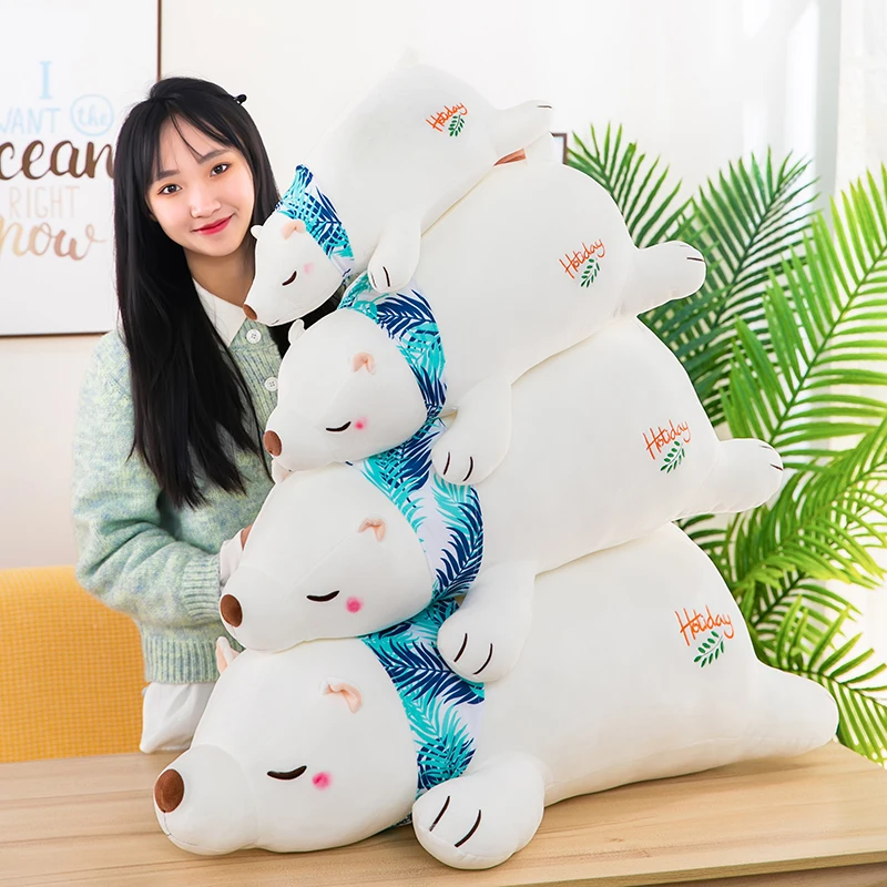

100cm Cute Soft Lying Scarf Polar Bear Plush Toys Office Nap Stuffed Animal Pillow Home Comfort Cushion Gift Doll for Kids Girl