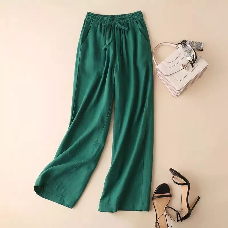 

tops Casual Loose Cotton Linen Women Pants Solid Elastic High Waist Drawstring Streetwear Female Sweatpants