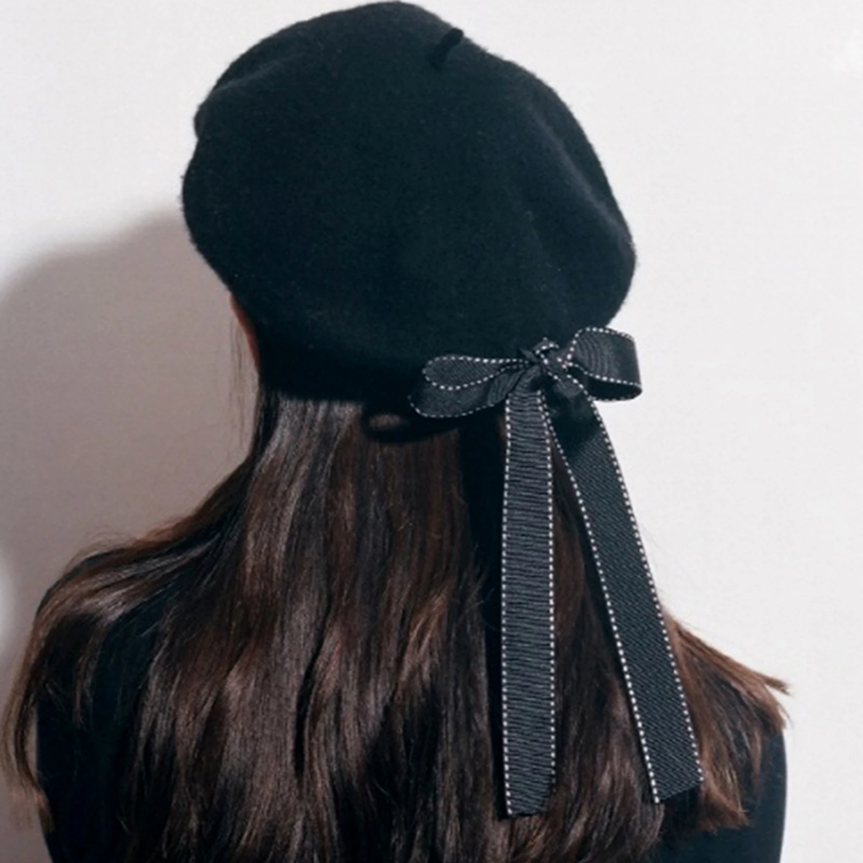 

New Fashion Beret Caps for Women Soft Bow Elegant Berets Winter Warm Hat Harajuku Wool Beret Hat With Bowknot