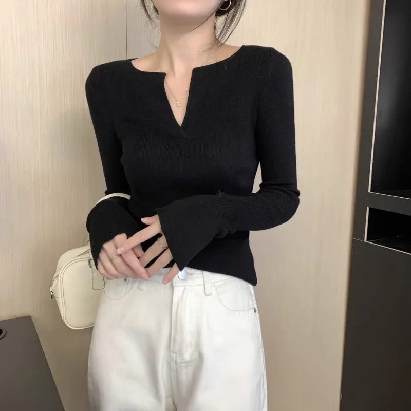 Повседневные женские свитера Базовая рубашка осень 2024 универсальный тонкий