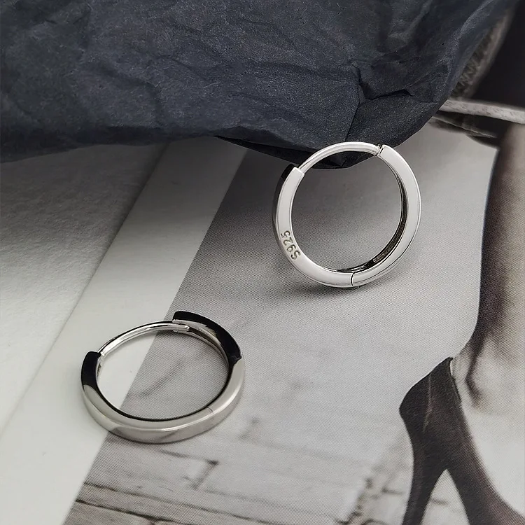 Уличный стиль 100% 925 пробы серебряные серьги-кольца с гладкой поверхностью для