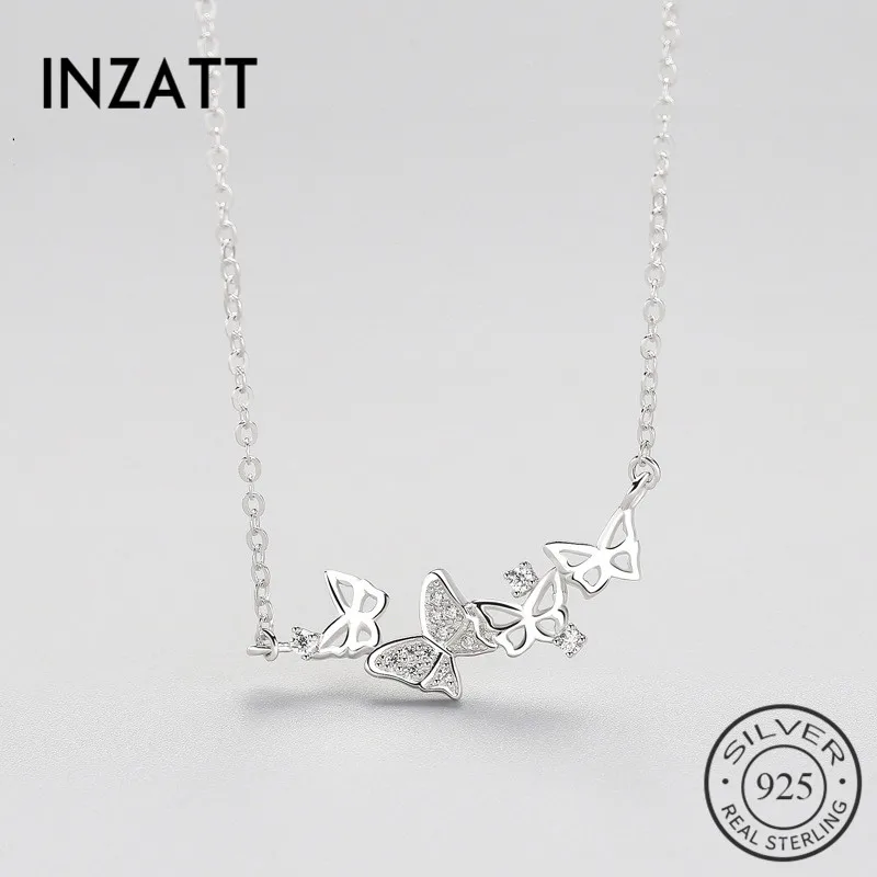 

INZATT OL Real 925 Sterling Silver Zircon Butterfly Pendant Necklace For Women Engagement Rose gold Color Fashion Jewelry Gift