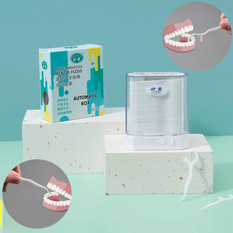 

90Pcs Automatic Boxed Dental Floss Home Ultra-Fine Toothpick Line Portable Dental Floss Stick Set Pick Dispenser
