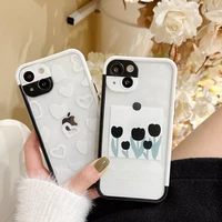 black white frame heart floral case for iphone 13 pro max 11 xr xs max x soft silicone matte shockproof cover for iphone 12 pro