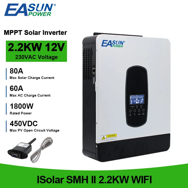 

Easun Hybrid Solar Inverter 12V 2.2Kw Pure Sine Wave Inverter Off Grid Build In 80A Mppt Charger 220V Max Pv 450V Support Wifi