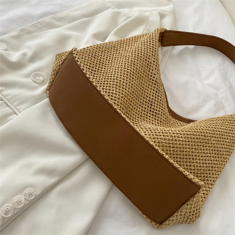 

Printed Hollowed-out Tote Bag Summer Fashion Women's Woven Bag Fashion One-shoulder Mobile Phone Bag Seaside Travel Beach Bag