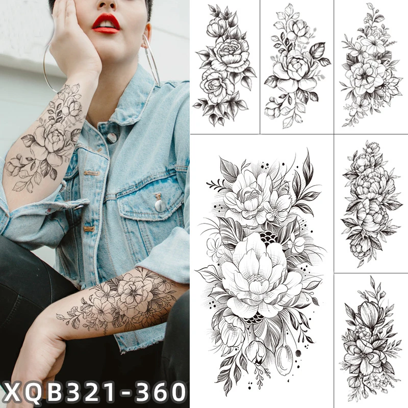 

Маленькие водонепроницаемые черно-белые наклейки для татуировок с рисунком цветов
