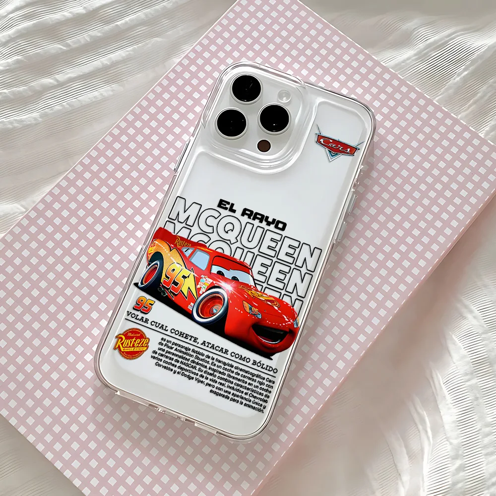 Чехол для телефона HOT Cars L-Lightning M-McQueen для iPhone 17 16 15 14 13 12 11 Mini Pro Max X XR Air Plus, прозрачная задняя крышка (art.: 3920d8a1bfc5d) - 3920d8a1bfc5d