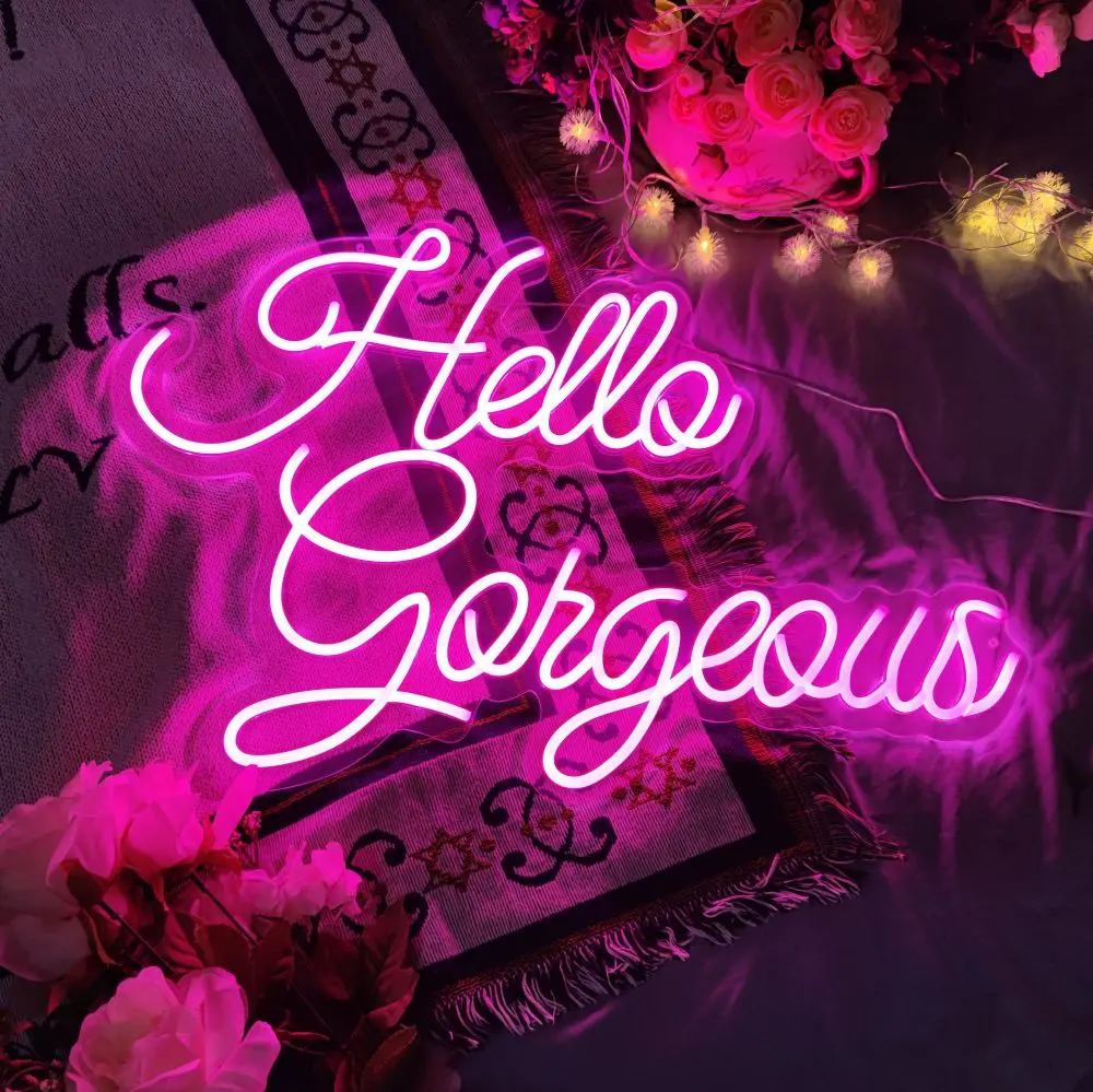 Hello Gorgeous Neon Sign Custom Pink LED Neon Sign Bedroom Light Wedding Sign Party Room Home Wall Decor Among US Sign