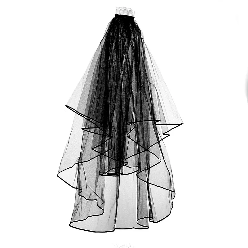 

Bridal Veil with Insert Comb Black Wedding Dress Veil Wavy Double-layer Headdress
