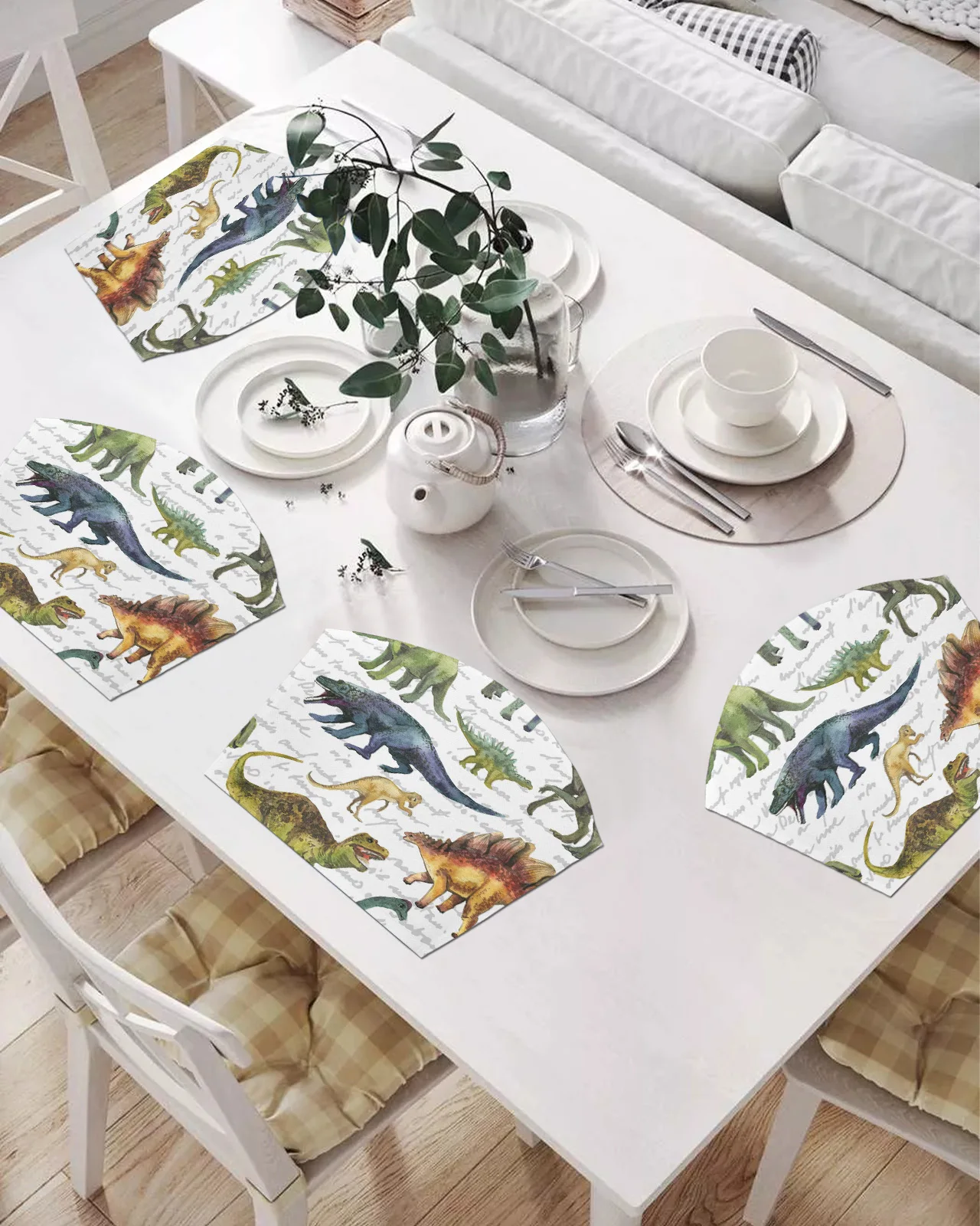 

2/4/6 шт. набор подставок в форме веера, динозавр, животные, красочный текст, коврики для стола, подставка, Рождество, домашний декор, кухонные а...