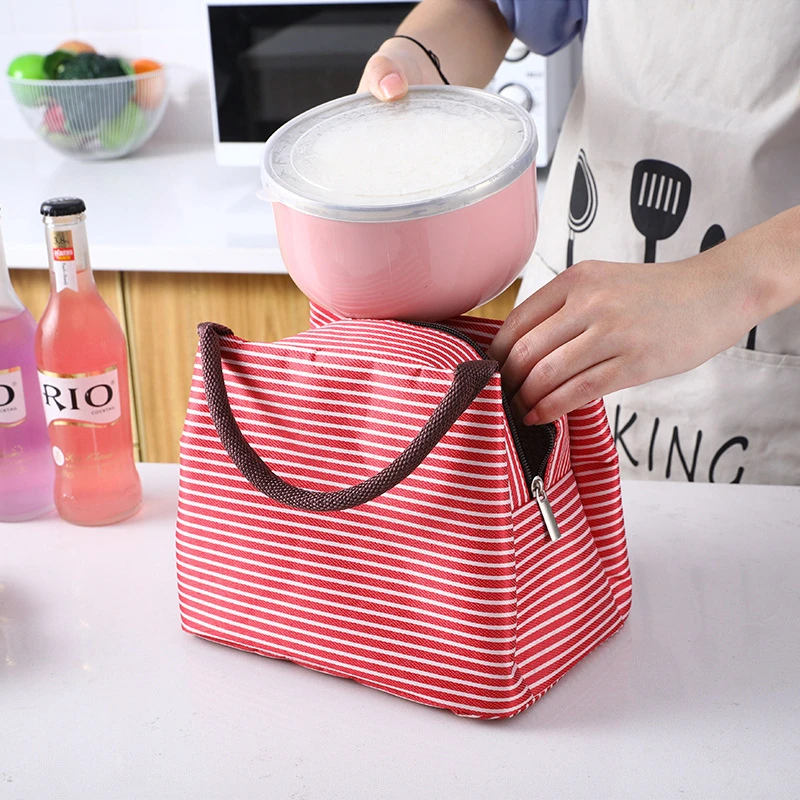 

New Insulated Cooler Lunch Box Portable Striped Canvas Insulated Work Lunch Bag Travel Picnic Lunch Bags Durable Carry Food Bag