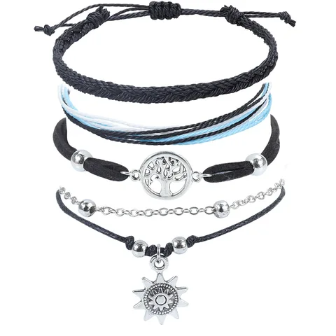 Женский винтажный браслет ручной работы, регулируемый браслет в стиле бохо с солнечной Луной и ракушками, пляжные украшения, 1 комплект