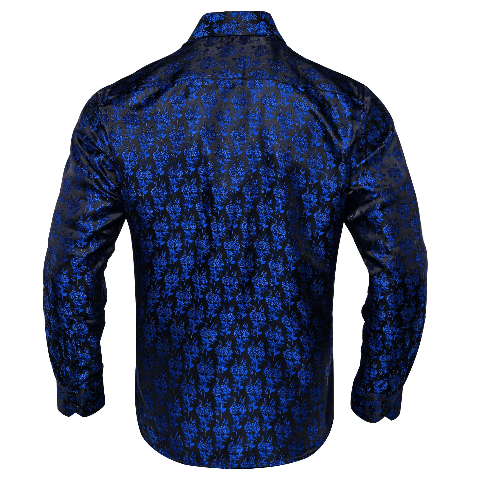 Silk Blue Men Shirts Soft Singal Breasted Turn Down Collar Paisley Shirt For Man Long Sleeve Luxury Ajustable Cuffs Male Tops
