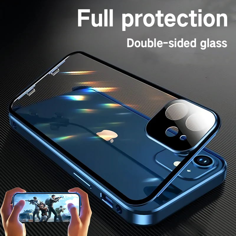 ZZMA Magnetic Adsorption Phone Case For iPhone 11 12 13 X XS Pro Max XR Mini Case New 360° Full Protection Glass iphone Cover