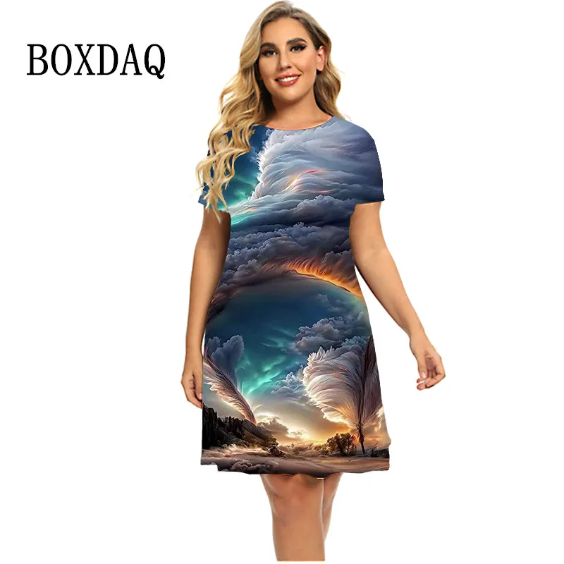 

Science Fiction 3D Printed Dresses Women 2023 New Summer Explosion Short Sleeve Dress Fashion Clothing Loose Plus Size Dress 6XL