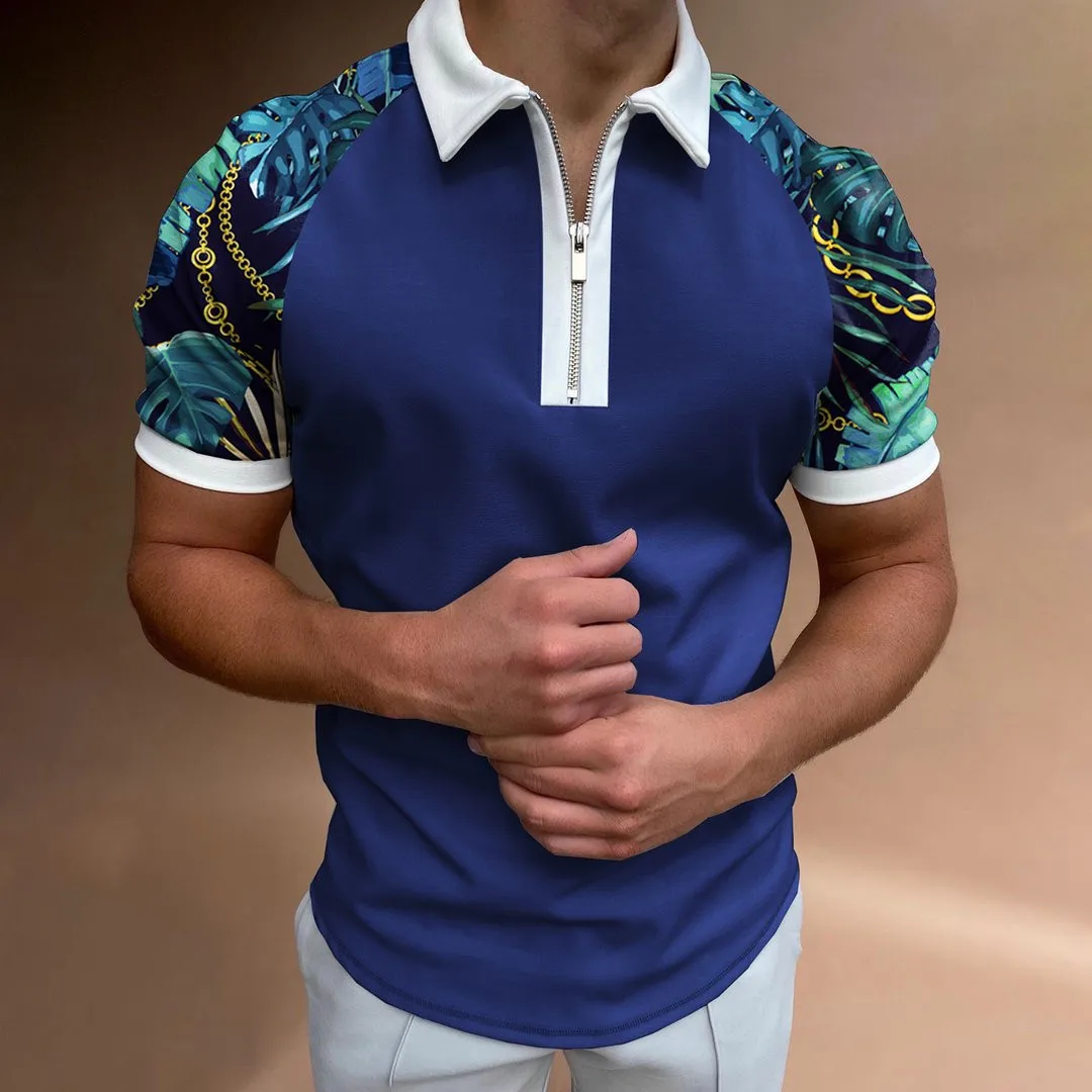 2022 Summer Men's British Style Polo Shirt Stitching Color Print Polo Shirts Brand Men Short-Sleeved Tees Shirt Man Clothes