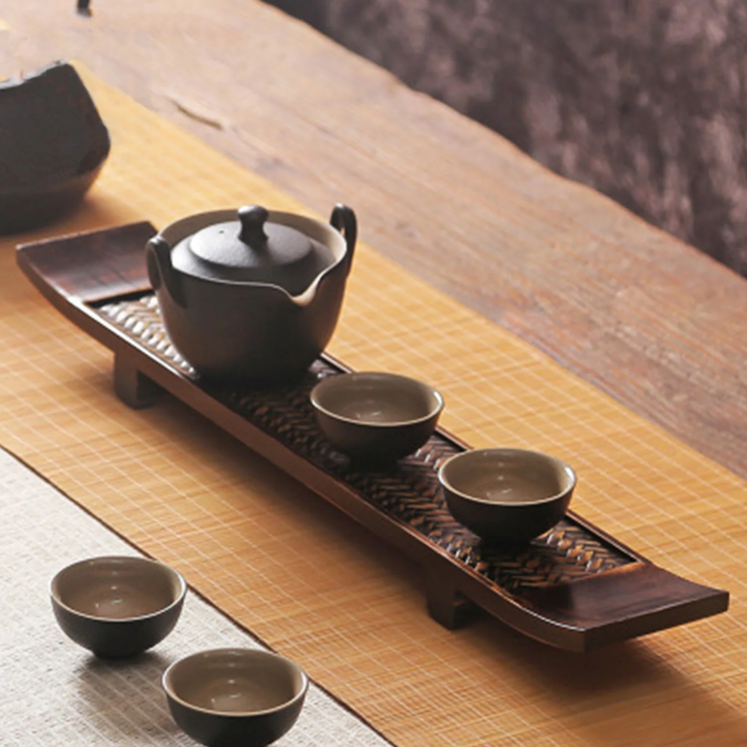 

GGboom Bamboo and Wood product Bamboo brewing table tea tray, bamboo tea cup shelf, pot tray, cup holder, kung fu tea set
