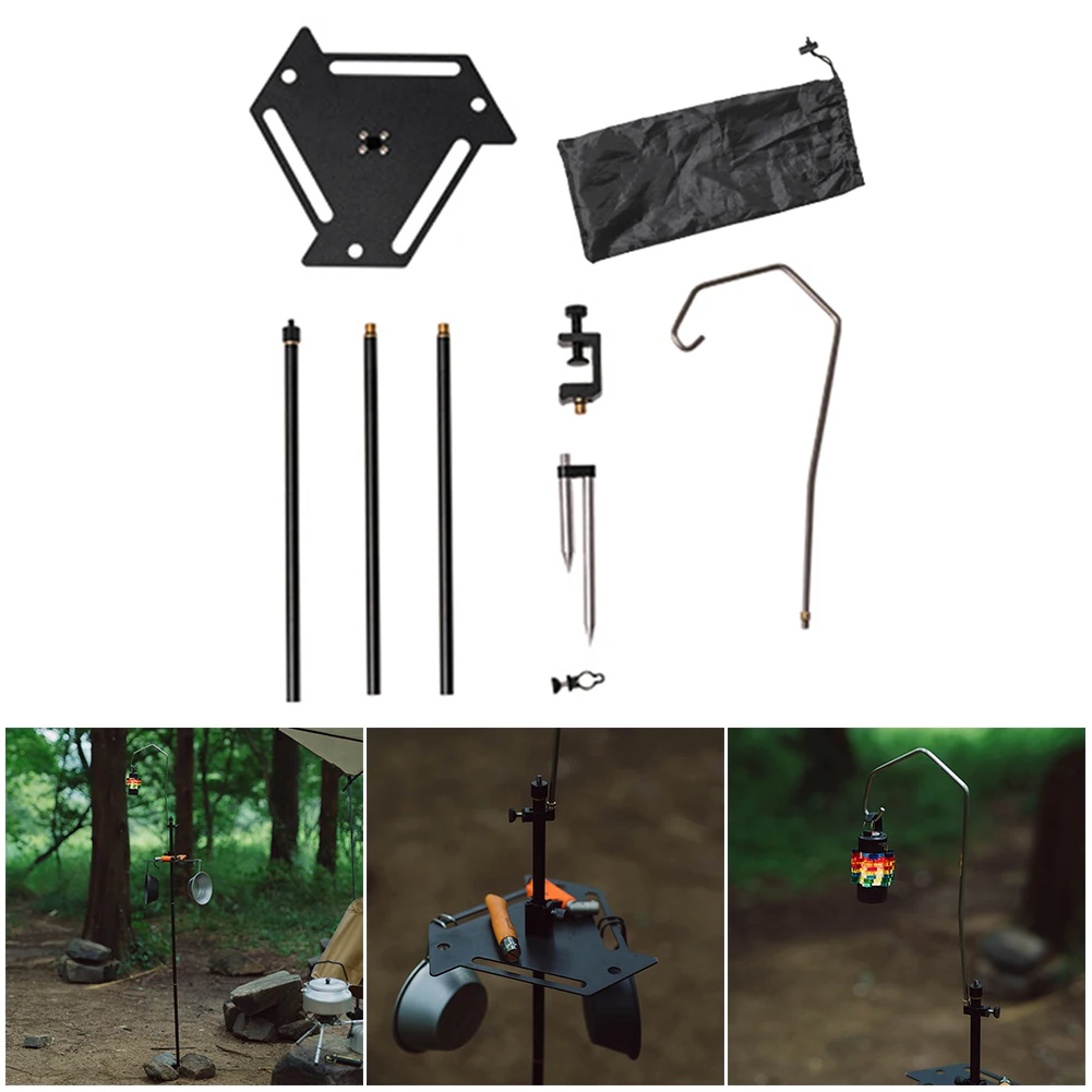 

Aluminum Alloy Hanging Pole Light Bracket Insert Ground Lamp Pole Pole Desk Mount Folding Mini for Outdoor Hiking for BBQ Hiking