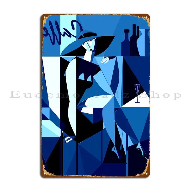 

Blue Woman In Cafe Metal Plaque Party Painting Living Room Custom Classic Tin Sign Poster