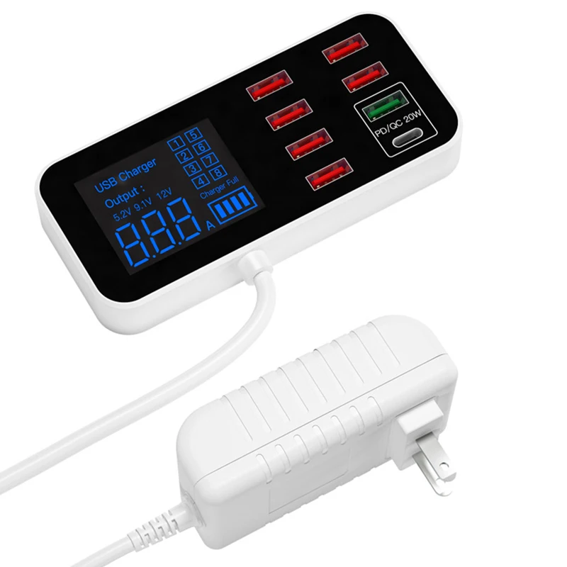 

Зарядная Станция QC3.0 с 8 USB-портами и светодиодным дисплеем, 40 Вт