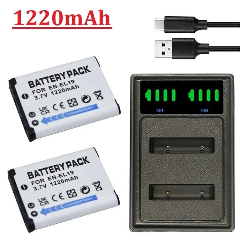 Аккумулятор EL19 EN-EL19 1220 мАч, аккумулятор EN EL19 для камеры Nikon Coolpix S32 S33 S100 S2500 S2750 S3100 S3200 S3300 S3400 S3500
