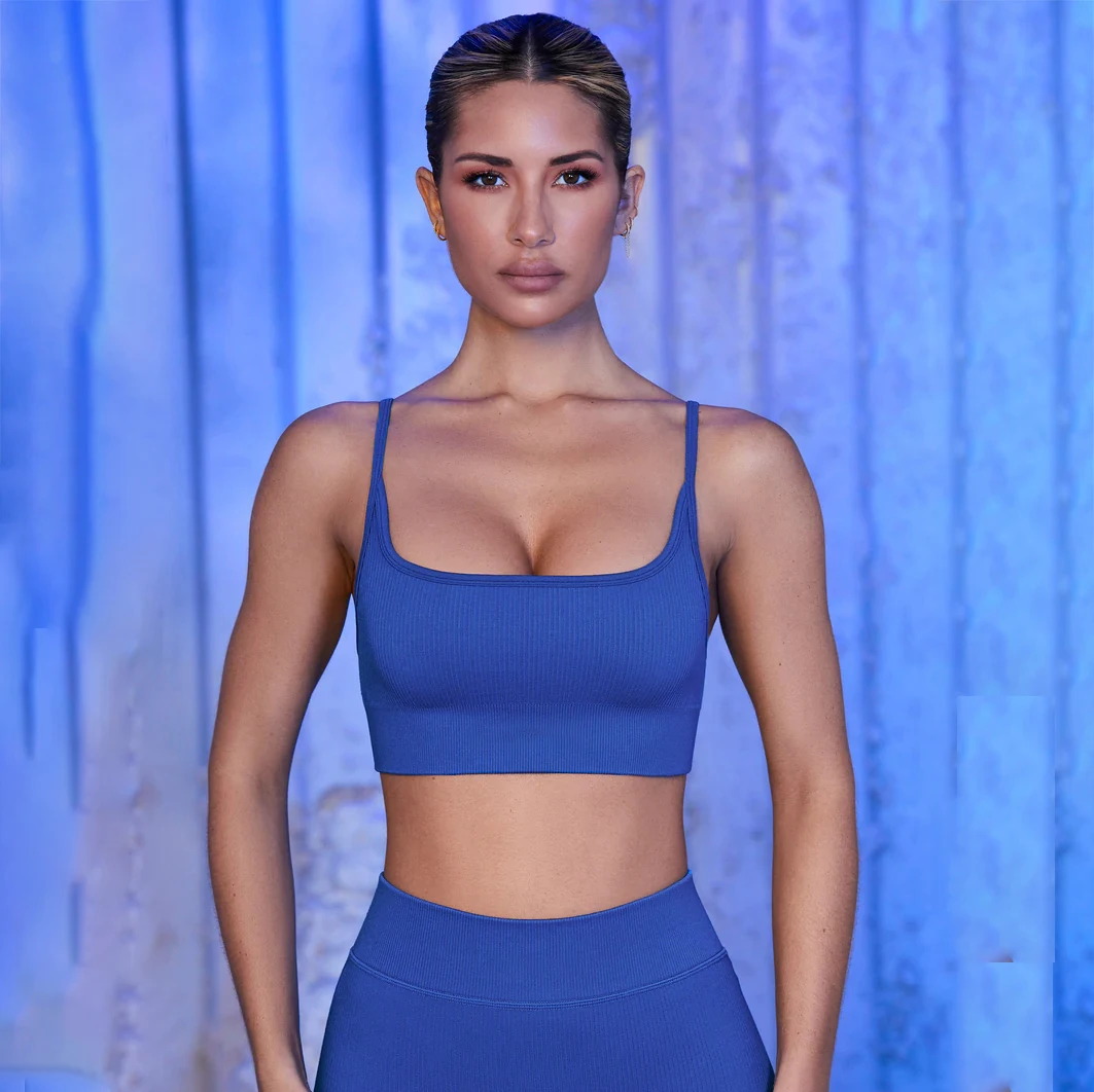 

Sexy Crop Top Women Yoga Bra Seamless Fitness Sports Top Ribbed Suspender Underwear Gym Workout Clothes Female Push Up Bras