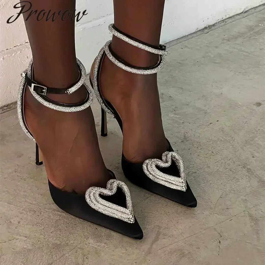 

Women Shoes Size35-43 Silk Sandals Heart-Shapped Crystal Super High Heels Pumps Sexy Designer Shoes Pointed Toe Zapatillas Mujer