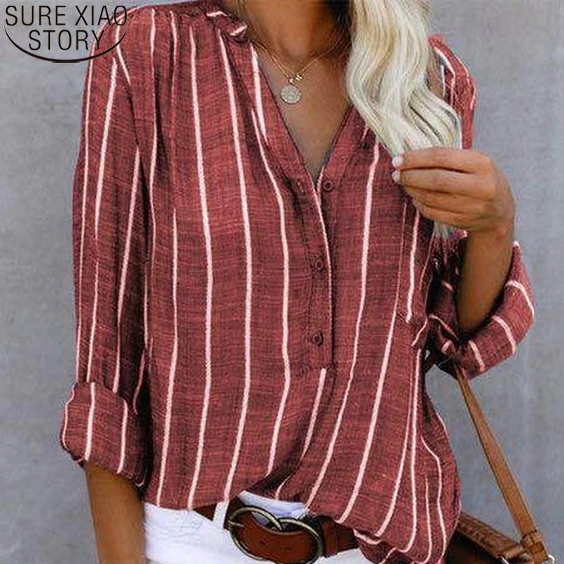 

Office Lady Casual Loose Clothes Spring Autumn 2023 New Fashion Printed Striped Shirt Simple Women Blouses Blusa Mujer 22663