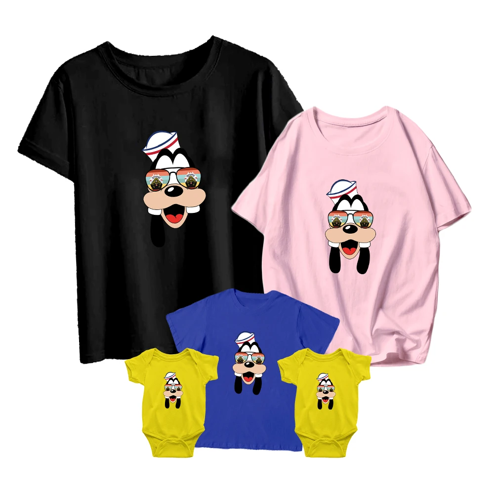 

Summer Short-sleeved Parent-child T-shirt Disney Goofy Wearing Sunglasses Character Print Fashion Round Neck Casual All-match