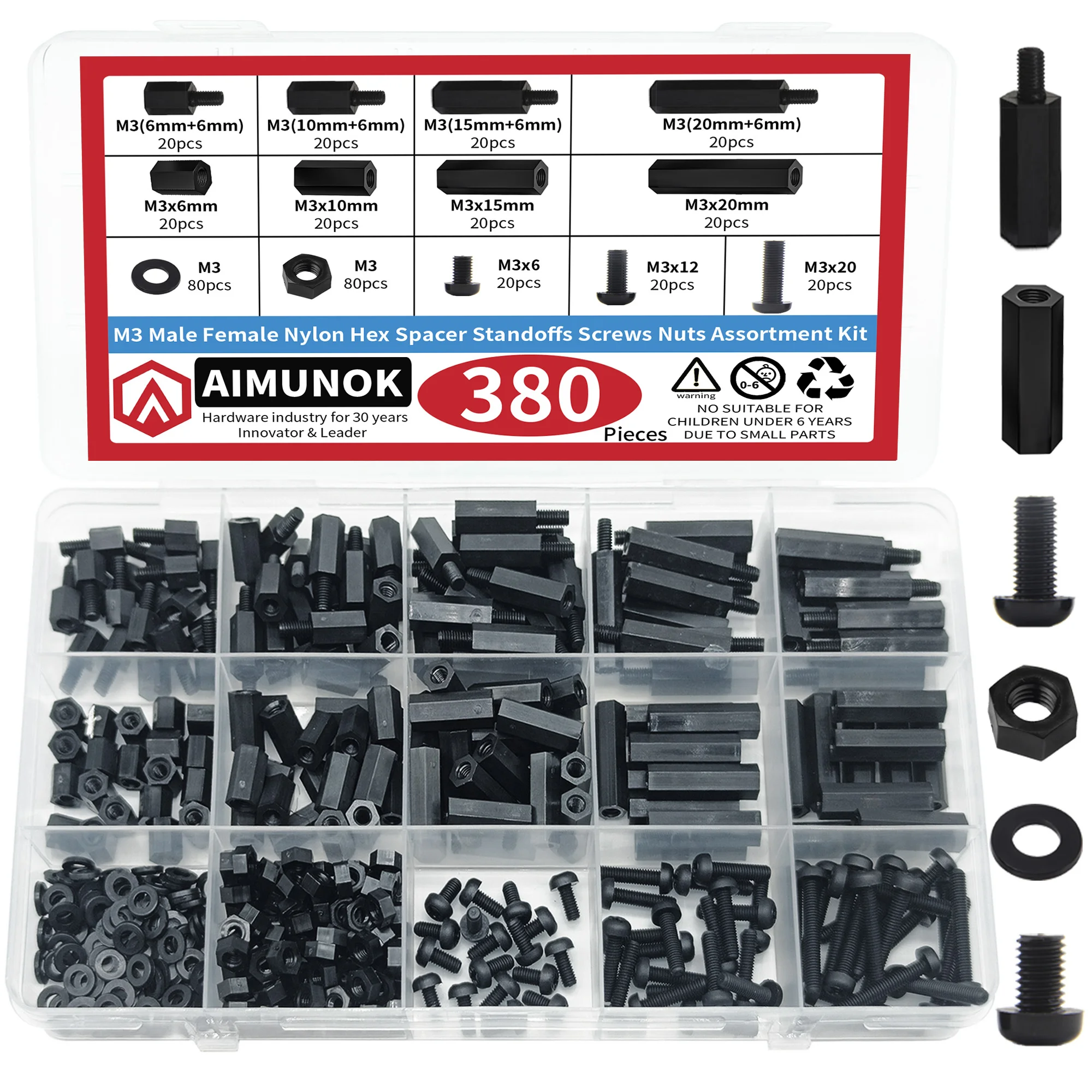 

AIMUNOK набор крепежа M3 нейлоновых проставок, винтов, гаек 380 шт