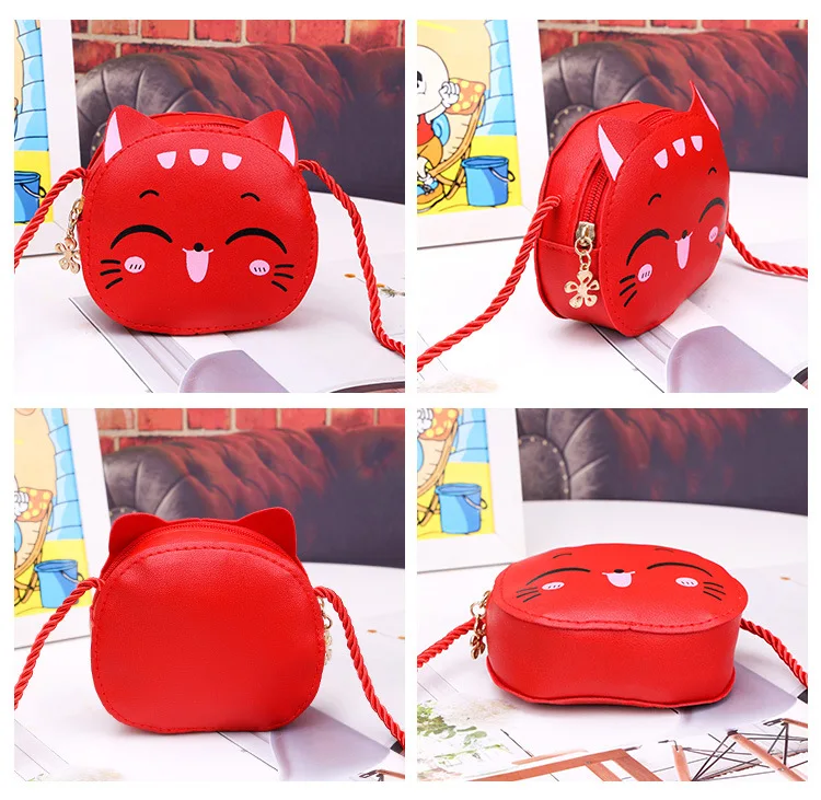 Cute Children Girls' Crossbody Bag Cartoon Cat Princess Small Shoulder Bags PU Leather Boys Kids Coin Purse Handbags Wallet