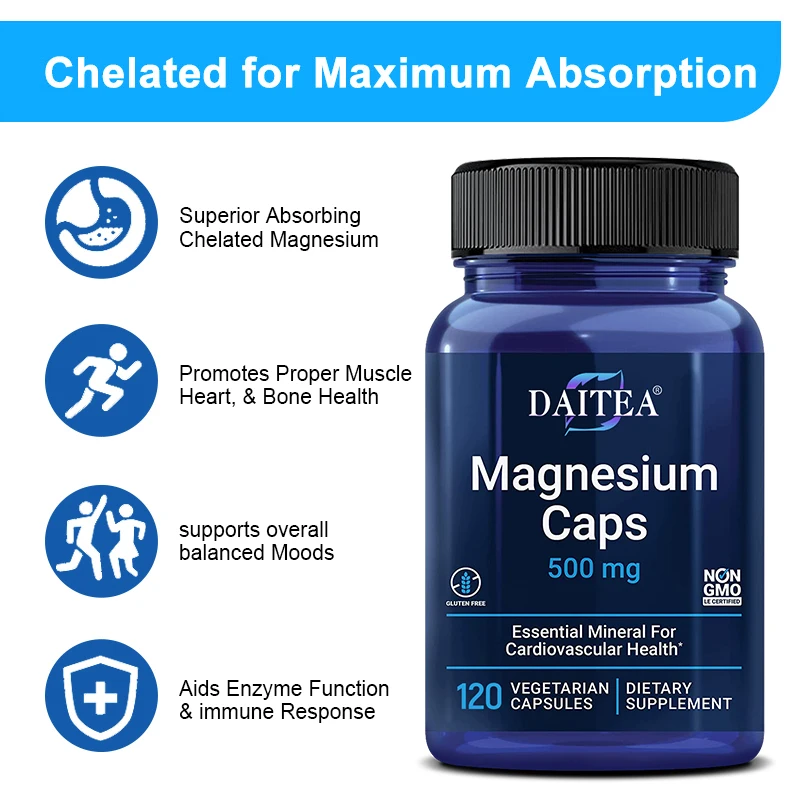 

Daitea Magnesium Complex Capsules - Supports Cardiovascular, Bone Health, Energy Metabolism, Mood, Stress & Anxiety Relief