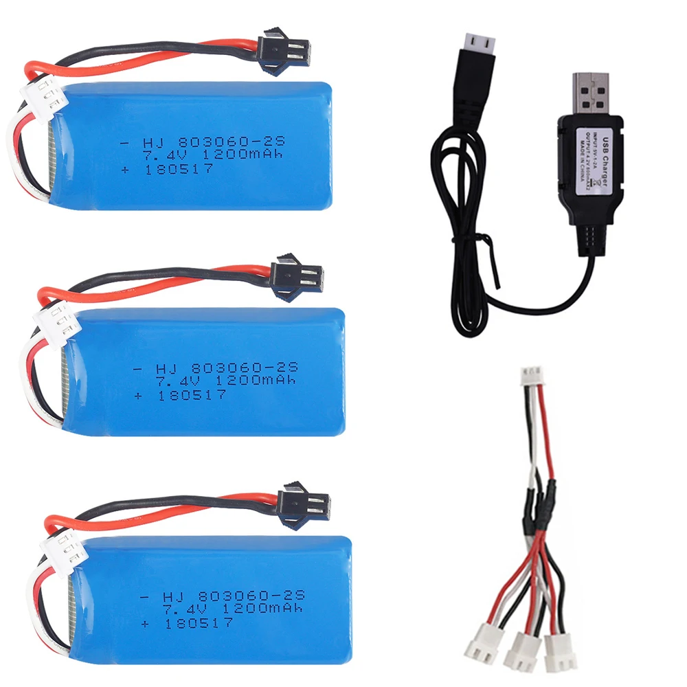 Аккумулятор Lipo 7,4 в 1200 мАч 2S 30C с зарядным устройством USB для дрона-квадрокоптера H26 H26C H26W H26D H26HW RC 7,4 В