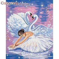 gatyztory frame modern painting by numbers on canvas paintings on number swan and dancer girl picture paint home decor gift