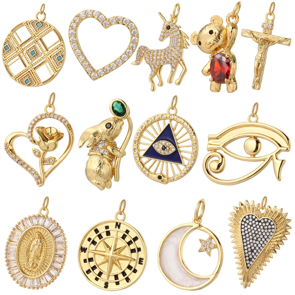 

Bear Rose Rabbit Charms for Jewelry Making Supplies Turkish Evil Blue Eye Cross Moon Star Heart Diy Earrings Necklace Bracelet