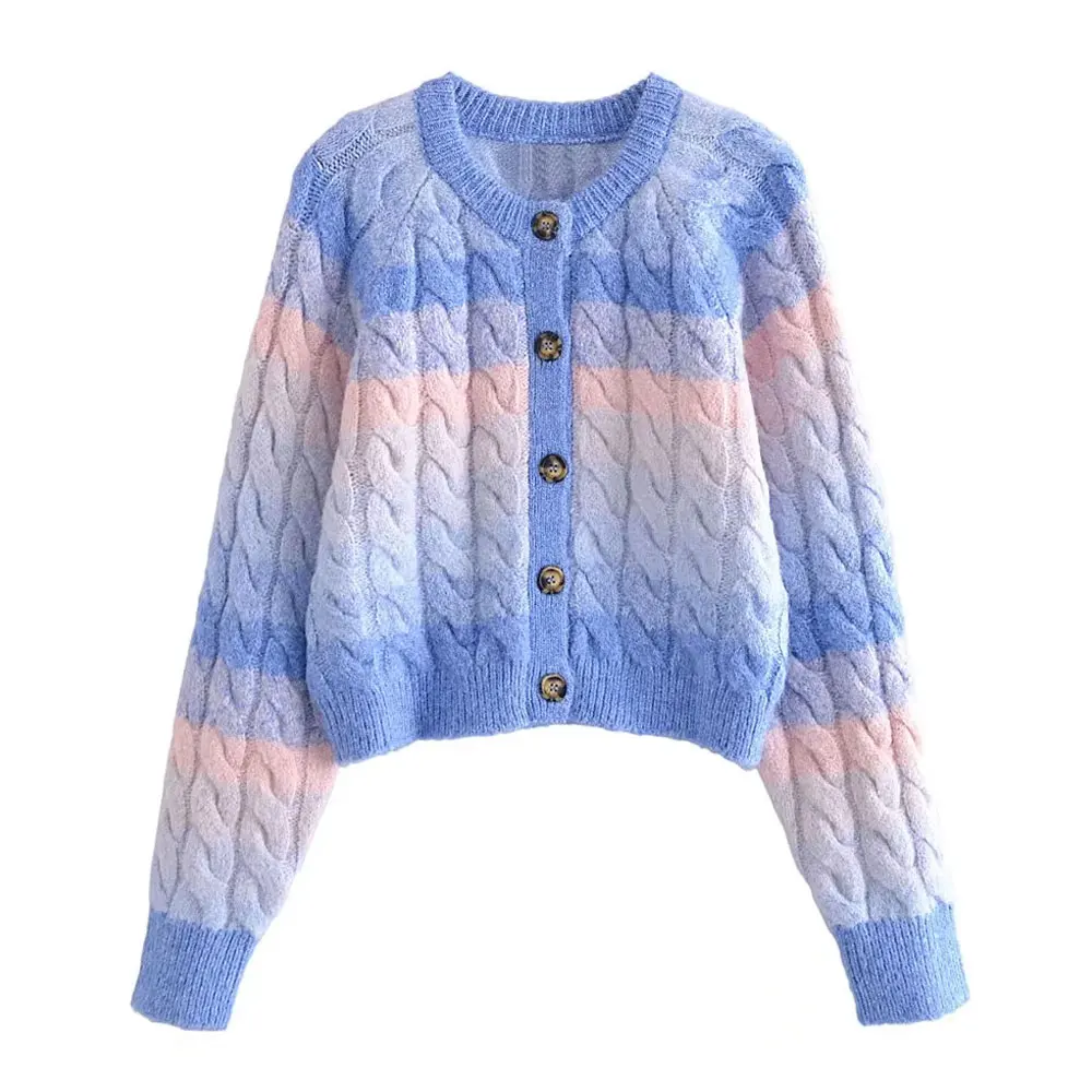 

Женский трикотажный кардиган в рубчик, винтажный свитер с круглым вырезом и длинным рукавом, верхняя одежда, шикарные топы