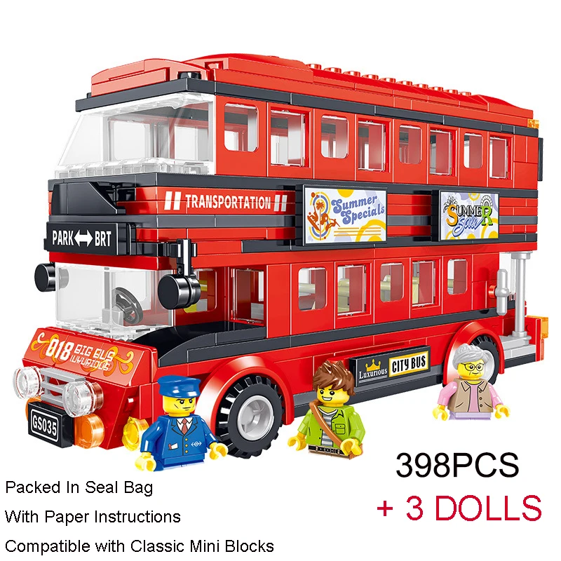 

Brt Double Deck Bus Building Blocks 398 PCS Technical Redbus City School Car Classic Bricks Creative Enlightenment Kids Toys
