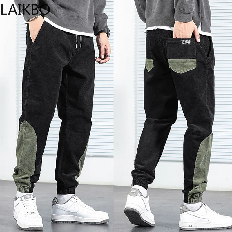 

Autumn Newly Fashion Men Jeans Spliced Designer Casual Corduroy Cargo Pants Overalls Streetwear Hip Hop Jogger Wide Leg Trousers