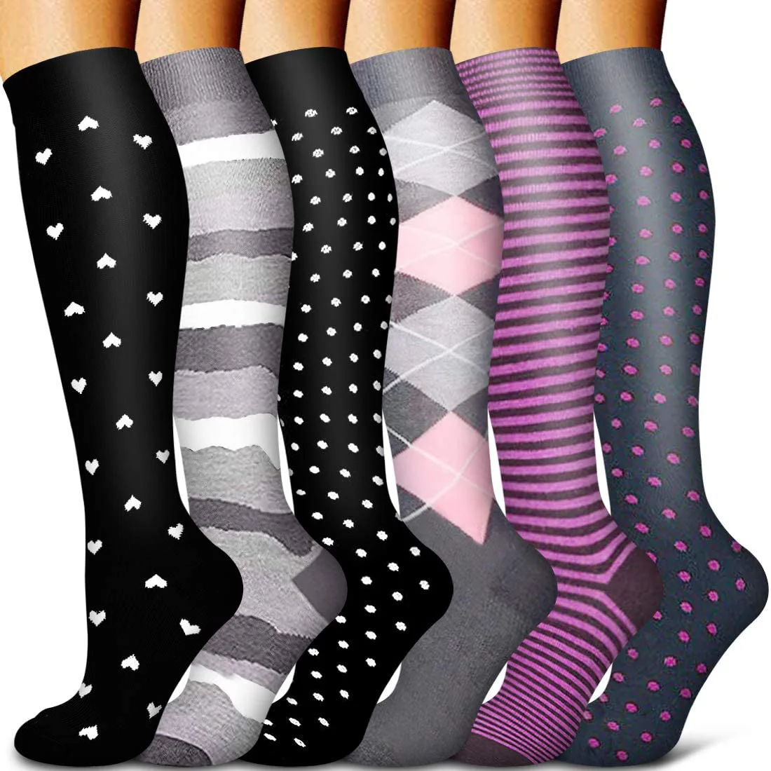 Dropshipping 6 Pairs Women Men Compression Socks Knee High Stockings Elastic Sports Running Nurse Climbing Cycling Socks Men