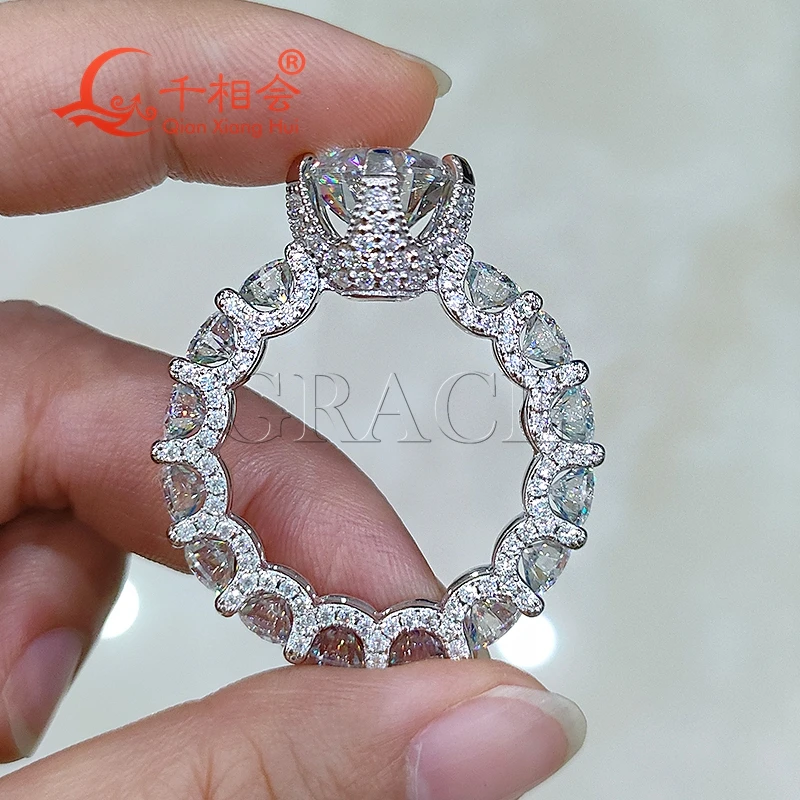 12mm main stone 5.5mm Eternity Band 925 silver  D VVS  white moissanite  full band setting Jewelry Rings datting gift