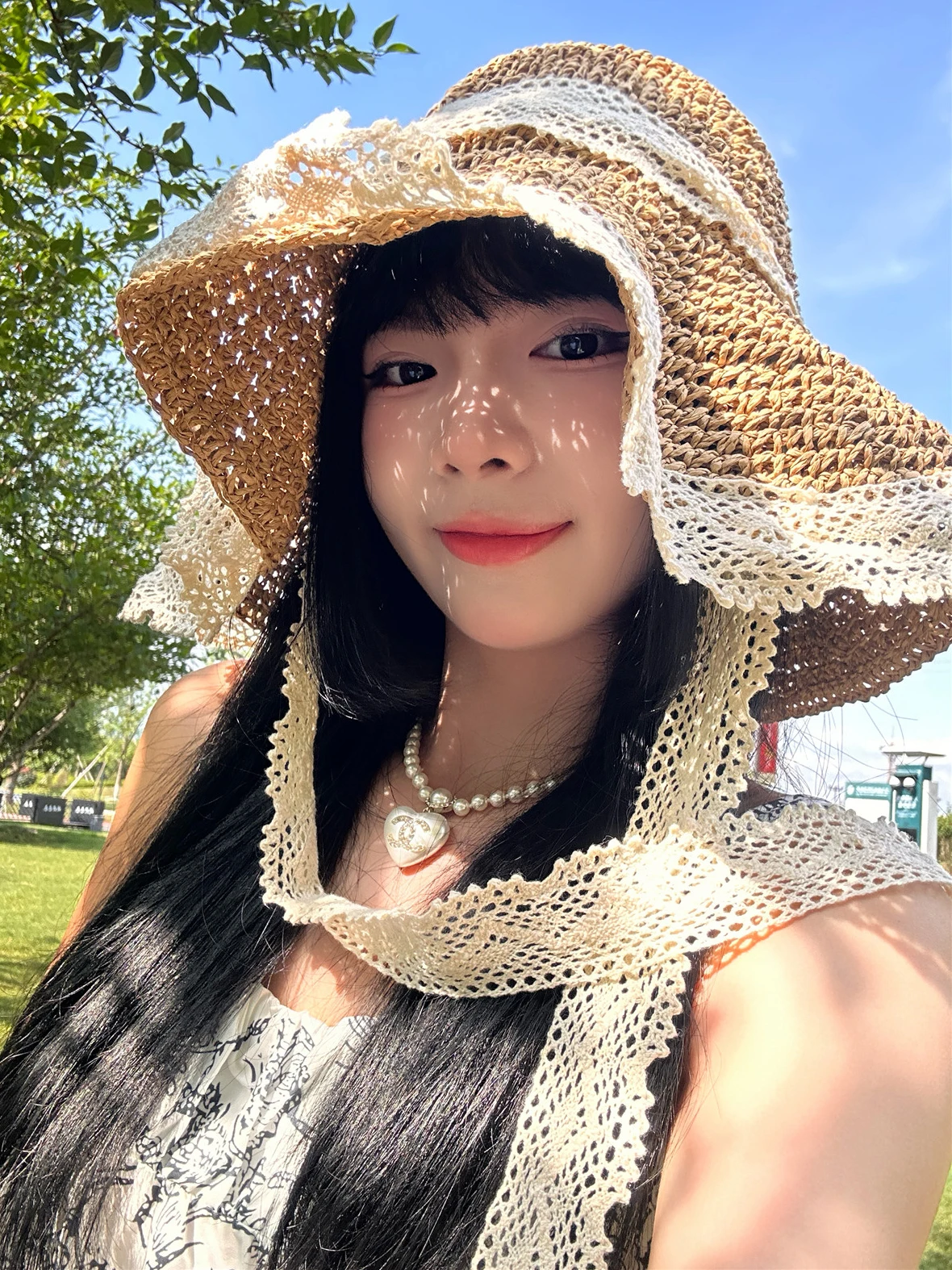 Шляпа женская Соломенная с кружевным ремешком солнцезащитный козырек от солнца