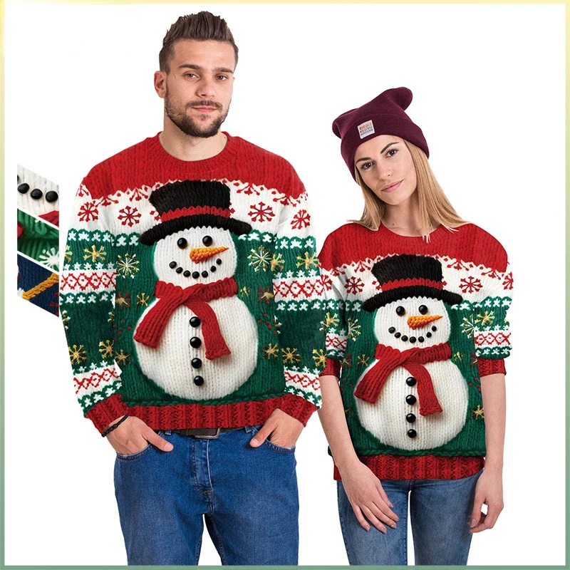 

Christmas Snowman Christmas Tree D Digital Printed Sweater pullover sueter mujer Lover's clothes
