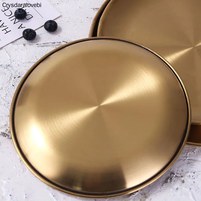 Золотой лоток роскошный металлический круглый для хранения отображение закусок